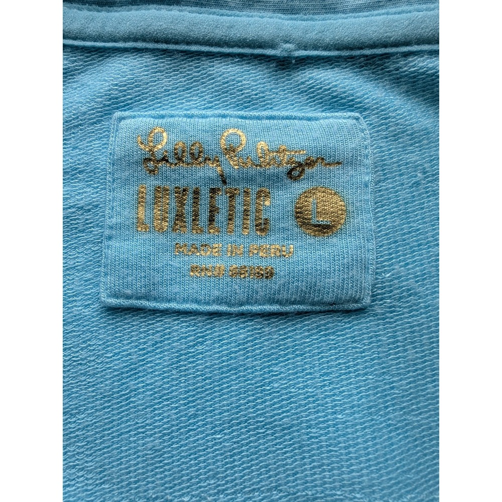 Lilly Pulitzer Luxletic Hoodie Womens L Blue Modal V-Neck Pullover Lightweight - Picture 3 of 8
